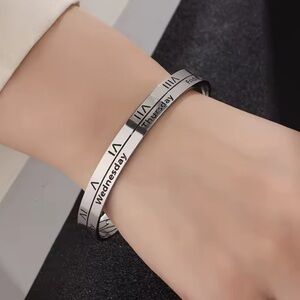 Sterling Silver Roman Numeral Bangle Cuff Bracelet